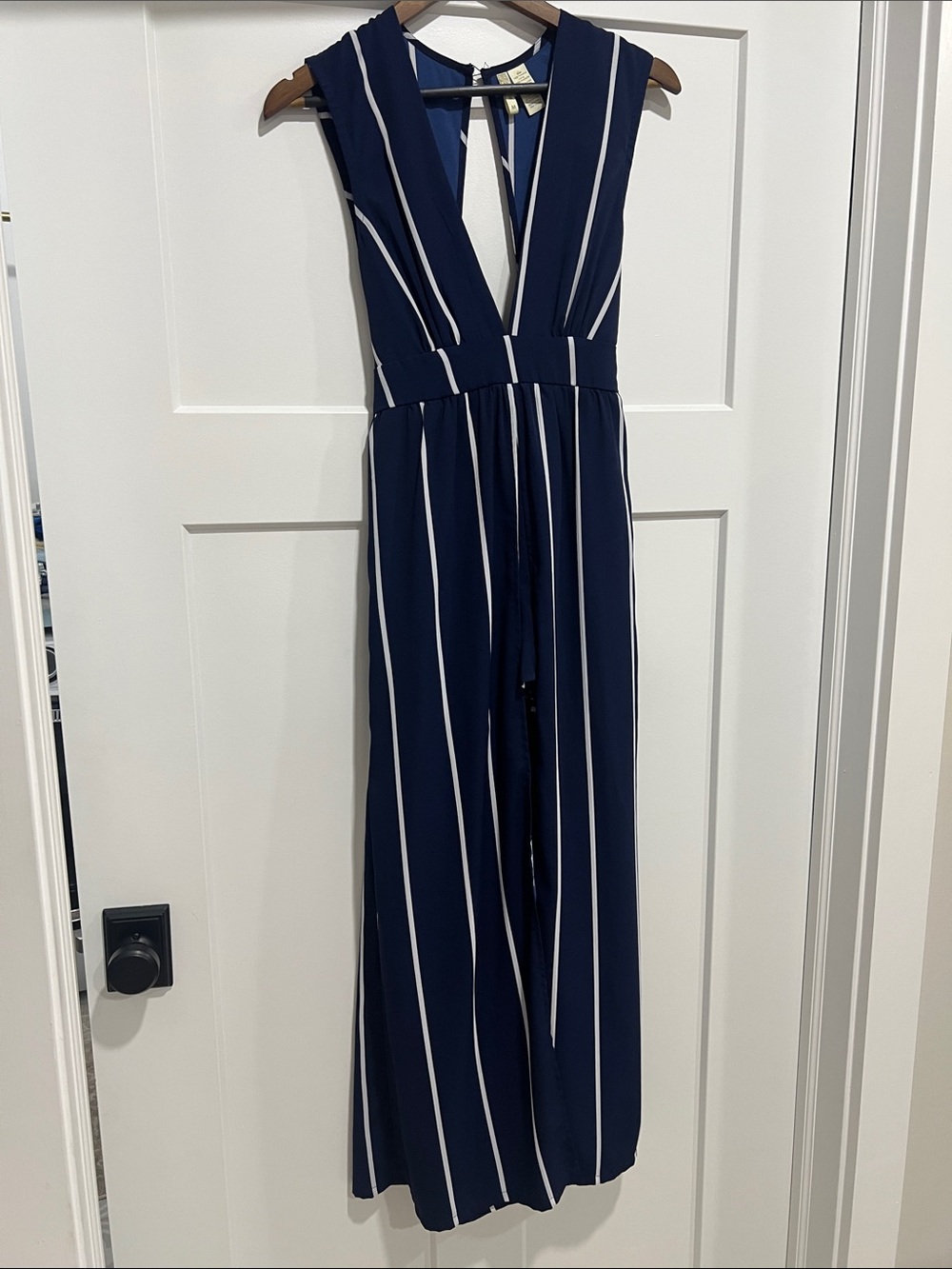 Japna Navy & White Vertical Stripe Sleeveless Jumpsuit shorts